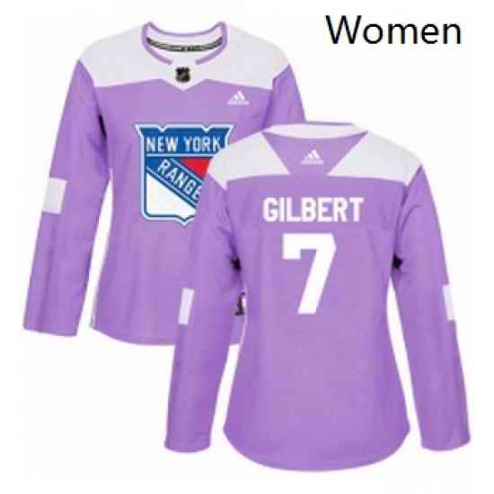 Womens Adidas New York Rangers 7 Rod Gilbert Authentic Purple Fights Cancer Practice NHL Jersey